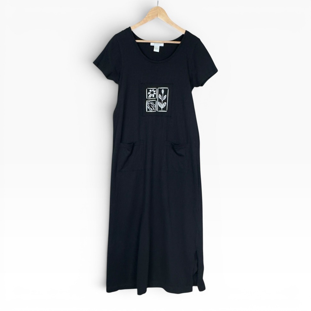 Project T-Shirt Dress Womens Medium Black Vintage 90s Cotton Graphic Midi Pocket